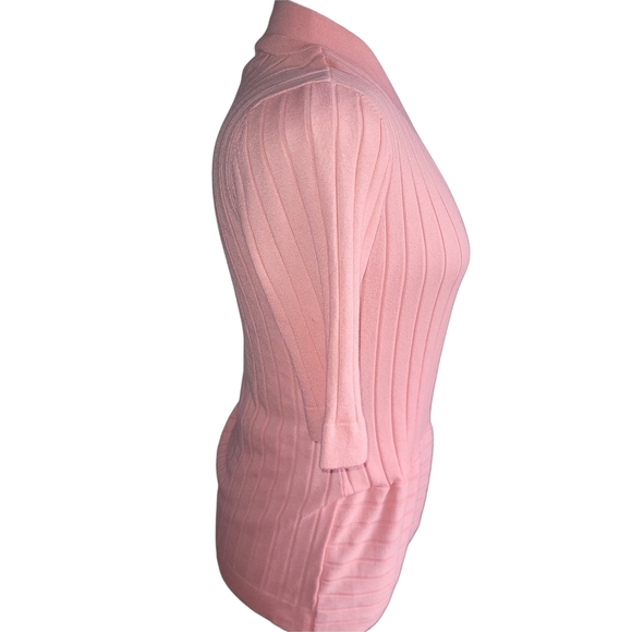 Le Chateau Light Pink Ribbed Wrap Short Sleeve Top L - Picture 3 of 7